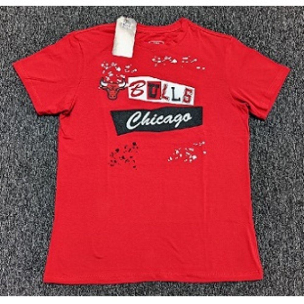 🆕🏀 CHICAGO BULLS CREW NECK SHORT SLEEVE - SPLATTER - T-SHIRT - RED - MEN